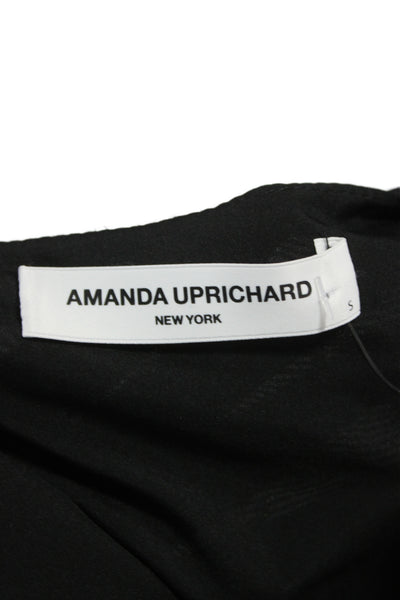 Amanda Uprichard Women Designer Black V-Neck Long Sleeve Rayon Blouse Size S