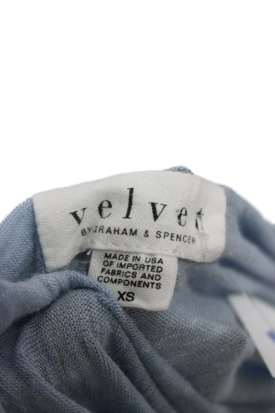 Velvet Women Light Blue Linen Blend Round Neck Tie 3/4 Sleeve Blouse Size XS