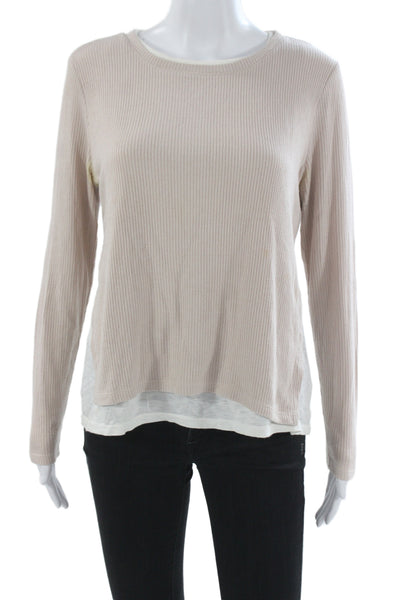 Generation Love Women Basic Beige Crew Neck Long Sleeve Top Rayon Blend Size XS