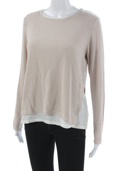 Generation Love Women Basic Beige Crew Neck Long Sleeve Top Rayon Blend Size XS