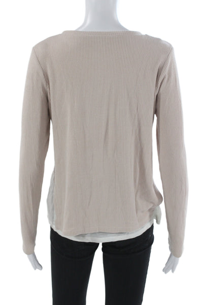 Generation Love Women Basic Beige Crew Neck Long Sleeve Top Rayon Blend Size XS