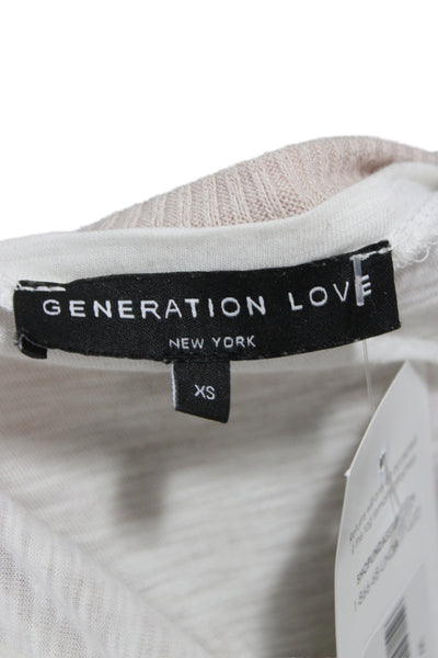 Generation Love Women Basic Beige Crew Neck Long Sleeve Top Rayon Blend Size XS