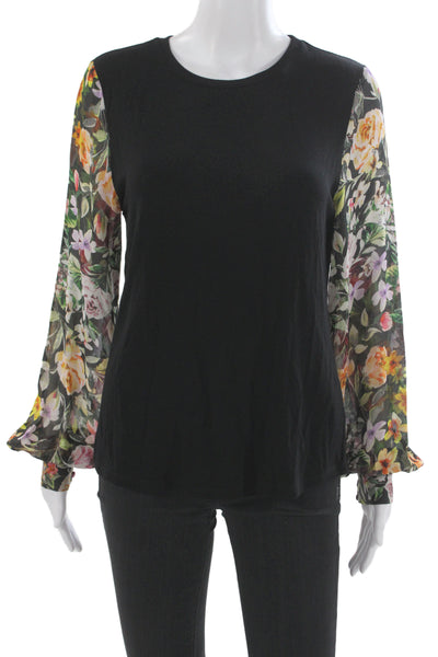 Generation Love Womens Black Floral Silk Long Sleeve Blouse Size M