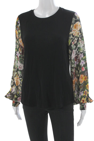 Generation Love Womens Black Floral Silk Long Sleeve Blouse Size M