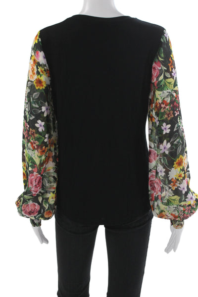 Generation Love Womens Black Floral Silk Long Sleeve Blouse Size M
