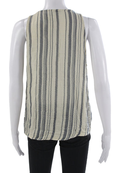 Stateside Women Striped V-Neck Button Up Tank Sleeveless Beige Rayon Size S