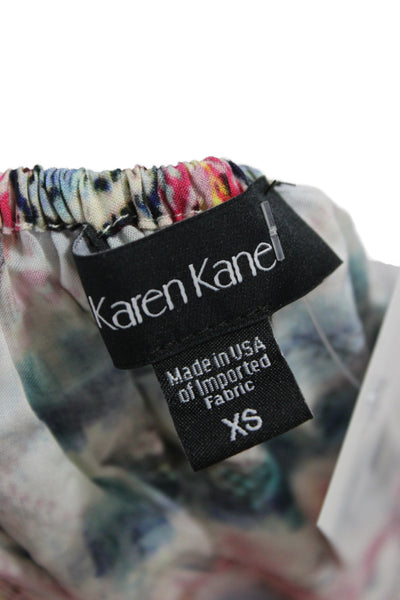 Karen Kane Womens Aztec Blue Tie Neck Long Sleeve Viscose Blouse Size XS