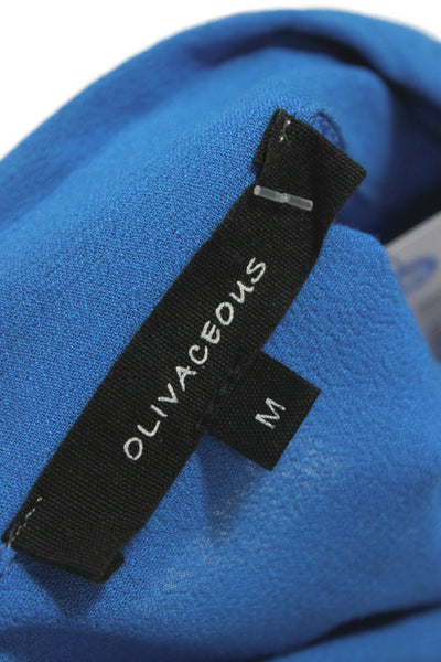 Olivaceous Women Collared Button Up Sleeveless Blue Rayon Blouse Size M