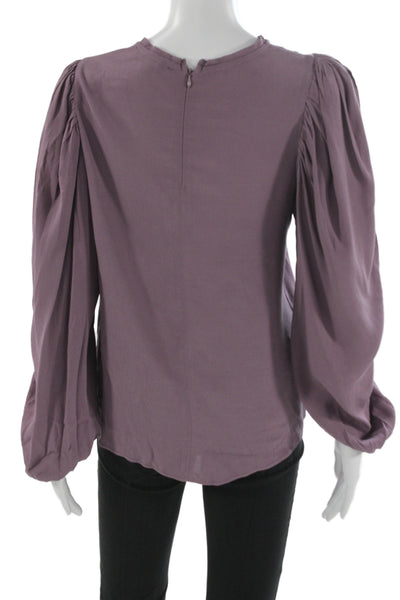 Olivaceous Women Purple Linen Blend Crew Neck Long Sleeve Zip Blouse Size S