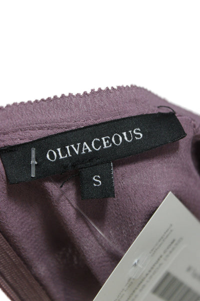 Olivaceous Women Purple Linen Blend Crew Neck Long Sleeve Zip Blouse Size S