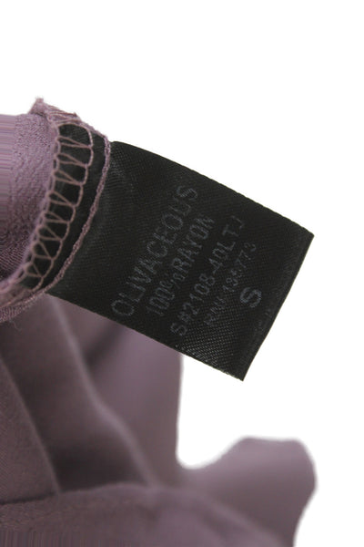Olivaceous Women Purple Linen Blend Crew Neck Long Sleeve Zip Blouse Size S