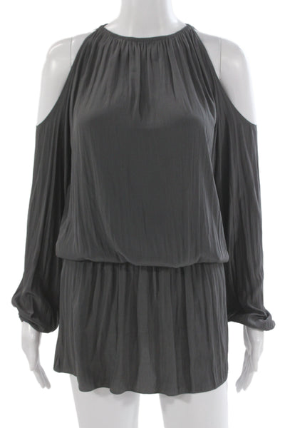 Ramy Brook Women Dark Gray Blouson High Neck Long Sleeve Short Dress Size XS