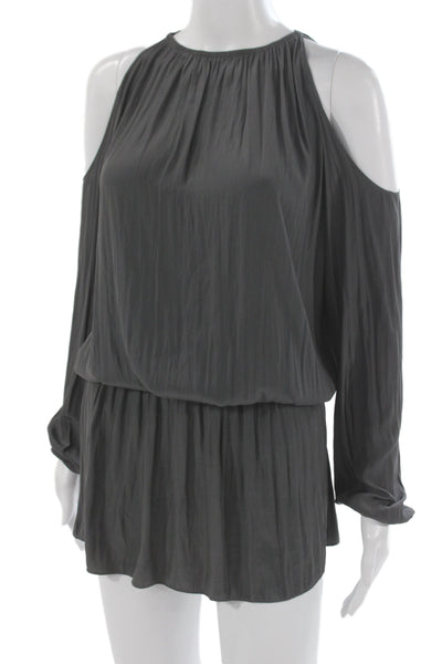 Ramy Brook Women Dark Gray Blouson High Neck Long Sleeve Short Dress Size XS