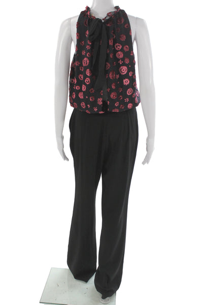Ramy Brook Womens Floral High Neck Sleeveless Jumpsuit Black Size 4