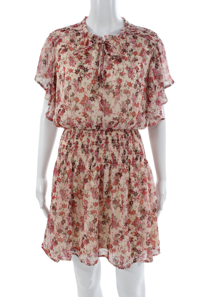 Bishop and Young Women Blouson Sundress Beige Tie Waist Floral Size S