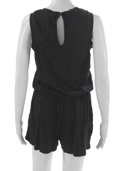 Z Supply Womens Black Sleeveless Cotton Jumpsuit Romper Round Neck Size S