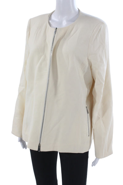 Lafayette 148 New York Womens Beige Wool Long Sleeve Jacket Plus Size 18
