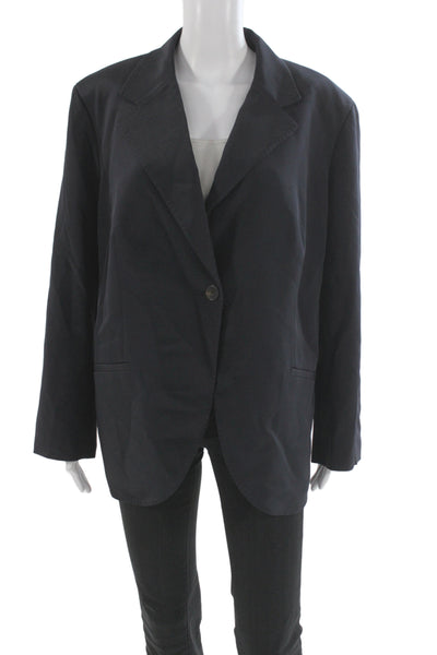 Lafayette 148 New York Unisex Dark Blue Collared Silk Blend Blazer Size 16W