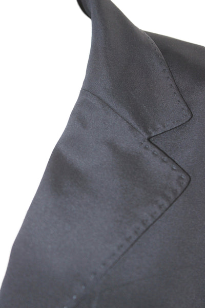 Lafayette 148 New York Unisex Dark Blue Collared Silk Blend Blazer Size 16W