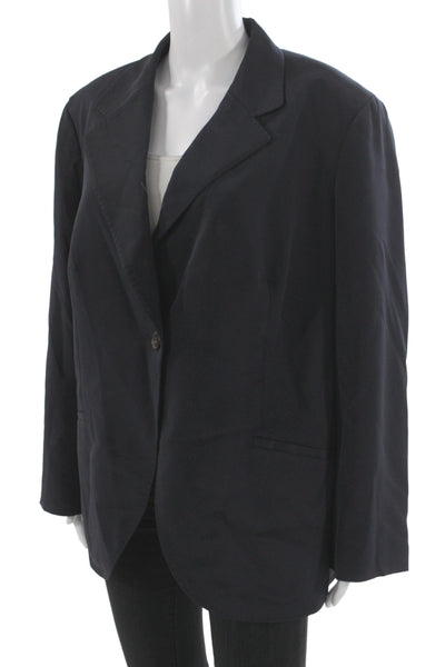 Lafayette 148 New York Unisex Dark Blue Collared Silk Blend Blazer Size 16W