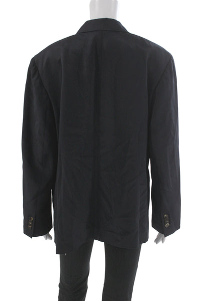Lafayette 148 New York Unisex Dark Blue Collared Silk Blend Blazer Size 16W
