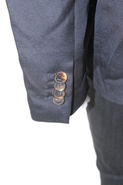 Lafayette 148 New York Unisex Dark Blue Collared Silk Blend Blazer Size 16W
