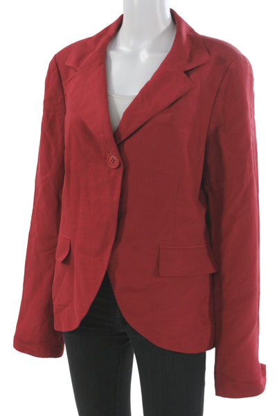 Lafayette 148 New York Women Red Collared Button Long Sleeve Blazer Size 14