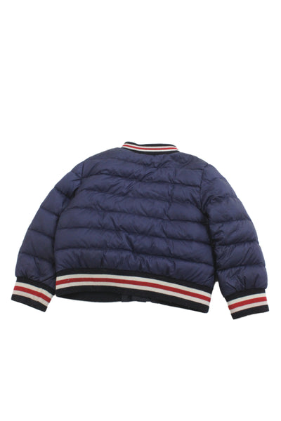 Moncler Boys Button Front Striped Trim Down Quilted Jacket Navy White Red 12-18M