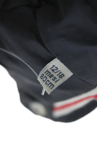 Moncler Boys Button Front Striped Trim Down Quilted Jacket Navy White Red 12-18M