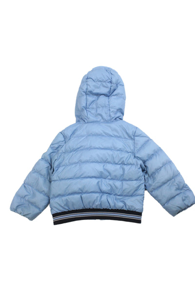 Moncler Boys Long Sleeve Front Zip Striped Trim Down Quilted Jacket Blue 6-9M