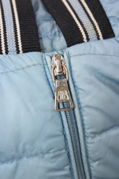 Moncler Boys Long Sleeve Front Zip Striped Trim Down Quilted Jacket Blue 6-9M