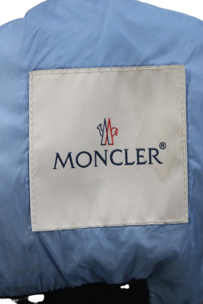 Moncler Boys Long Sleeve Front Zip Striped Trim Down Quilted Jacket Blue 6-9M