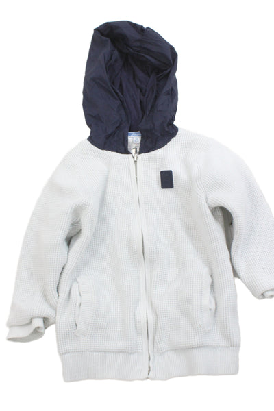 Jacadi Boys Long Sleeve Front Zip Hooded Knit Jacket White Navy Size 3