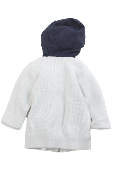Jacadi Boys Long Sleeve Front Zip Hooded Knit Jacket White Navy Size 3