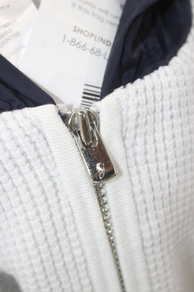 Jacadi Boys Long Sleeve Front Zip Hooded Knit Jacket White Navy Size 3