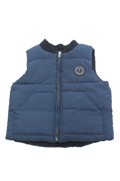 Jacadi Boys Front Zip Crew Neck Quilted Reversible Vest Jacket Blue Size 12M