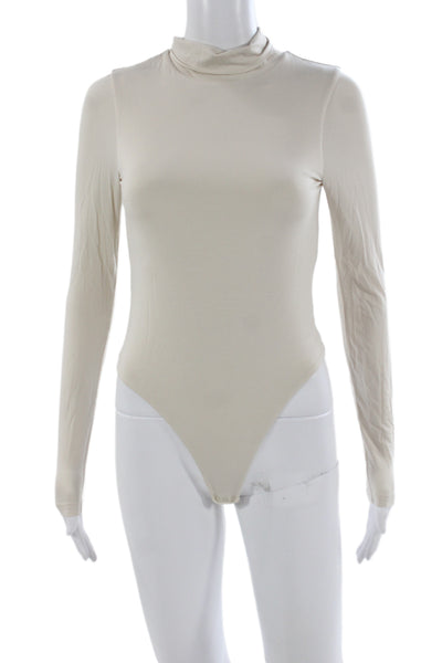 Kate Young X Splendid Womens Bodysuit Long Sleeve Crew Neck Beige Size S