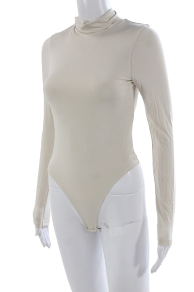 Kate Young X Splendid Womens Bodysuit Long Sleeve Crew Neck Beige Size S