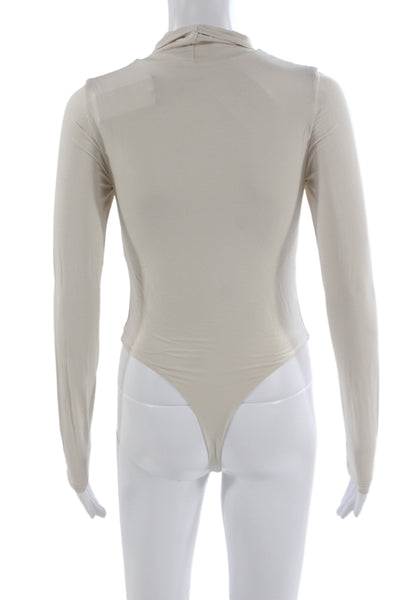 Kate Young X Splendid Womens Bodysuit Long Sleeve Crew Neck Beige Size S