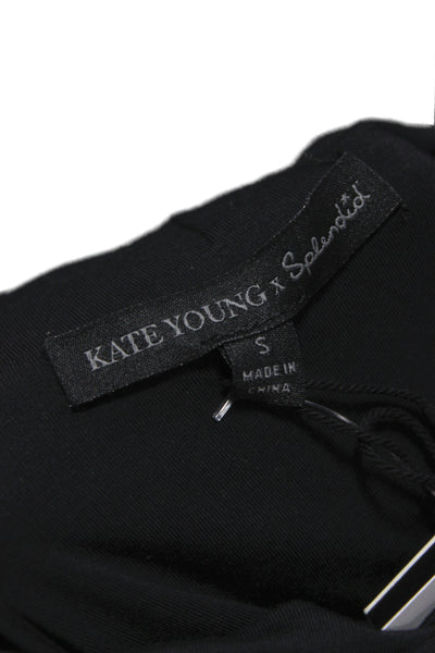 Kate Young X Splendid Womens Black Crew Neck Long Sleeve Bodysuit Size S