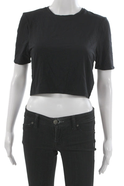 Kate Young X Splendid Womens Cropped Basic Black Crew Neck T-Shirt Size L