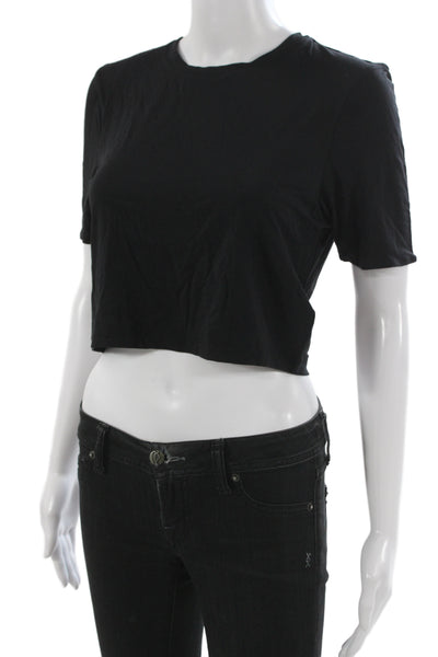 Kate Young X Splendid Womens Cropped Basic Black Crew Neck T-Shirt Size L