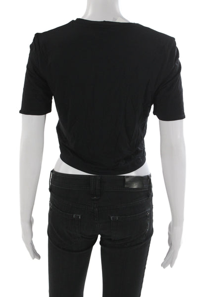 Kate Young X Splendid Womens Cropped Basic Black Crew Neck T-Shirt Size L