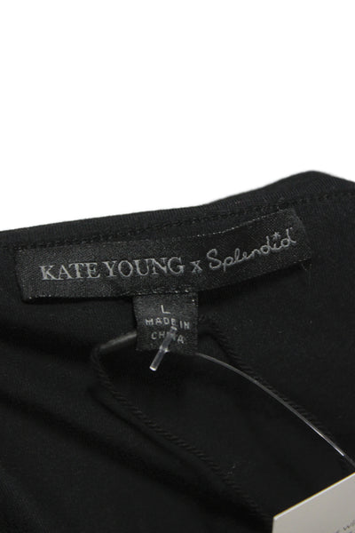Kate Young X Splendid Womens Cropped Basic Black Crew Neck T-Shirt Size L