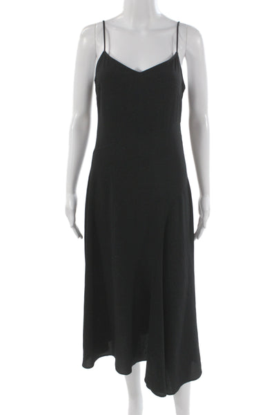 Theory Womens Slip Dress Black V Neck Mid Calf Zip Sleeveless Size 2