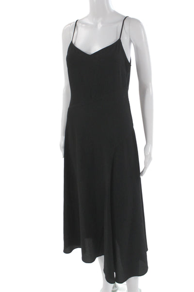 Theory Womens Slip Dress Black V Neck Mid Calf Zip Sleeveless Size 2