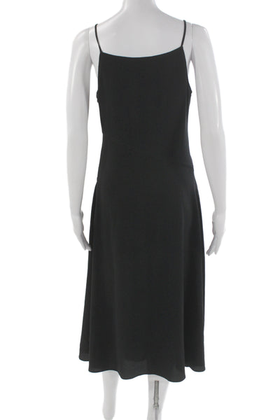 Theory Womens Slip Dress Black V Neck Mid Calf Zip Sleeveless Size 2