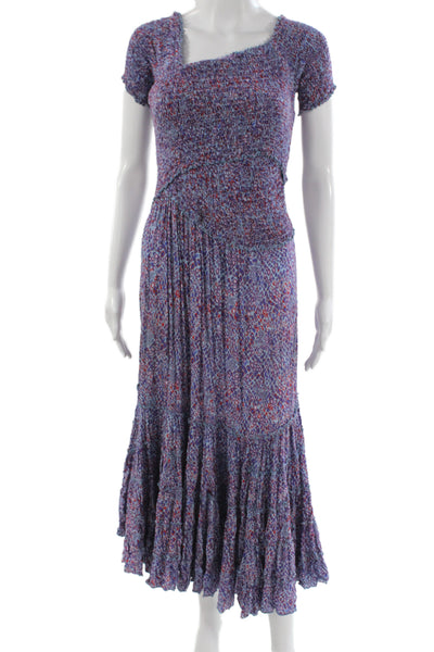 Poupette St. Barth Women Maxi Dress Blue Square Neck Short Sleeve Size XS