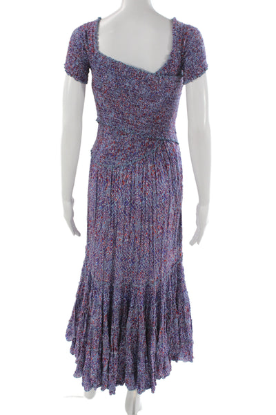 Poupette St. Barth Women Maxi Dress Blue Square Neck Short Sleeve Size XS
