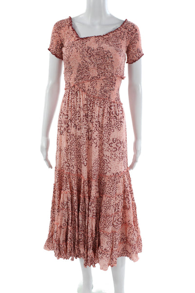 Poupette St. Barth Women Maxi Sundress Pink Animal Print Wool Blend Size XS